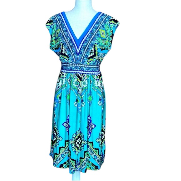 Kiara Brightly Colored Paisley Pint V Neck Dress - Picture 1 of 9